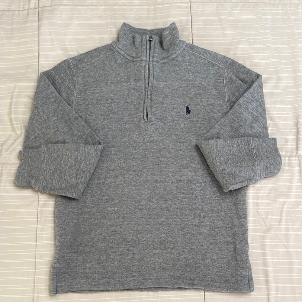 Polo by Ralph Lauren Kids Gray Zip Up Sweater with Stand-Up Collar